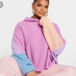 Oversized Color Block Mockneck Sweater